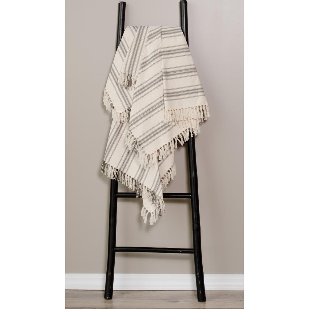 Grain Sack Stripe Pewter-Cream Afghan - Interiors by Elizabeth