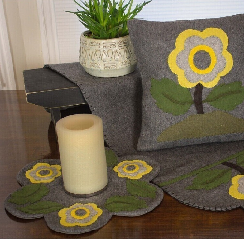 Yellow Flower Gray Candle Mat - Interiors by Elizabeth