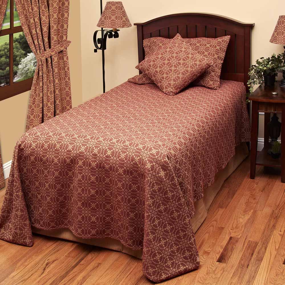 Barn Red-Tan Marshfield Jacquard Bed Cover Twin - Interiors by Elizabeth