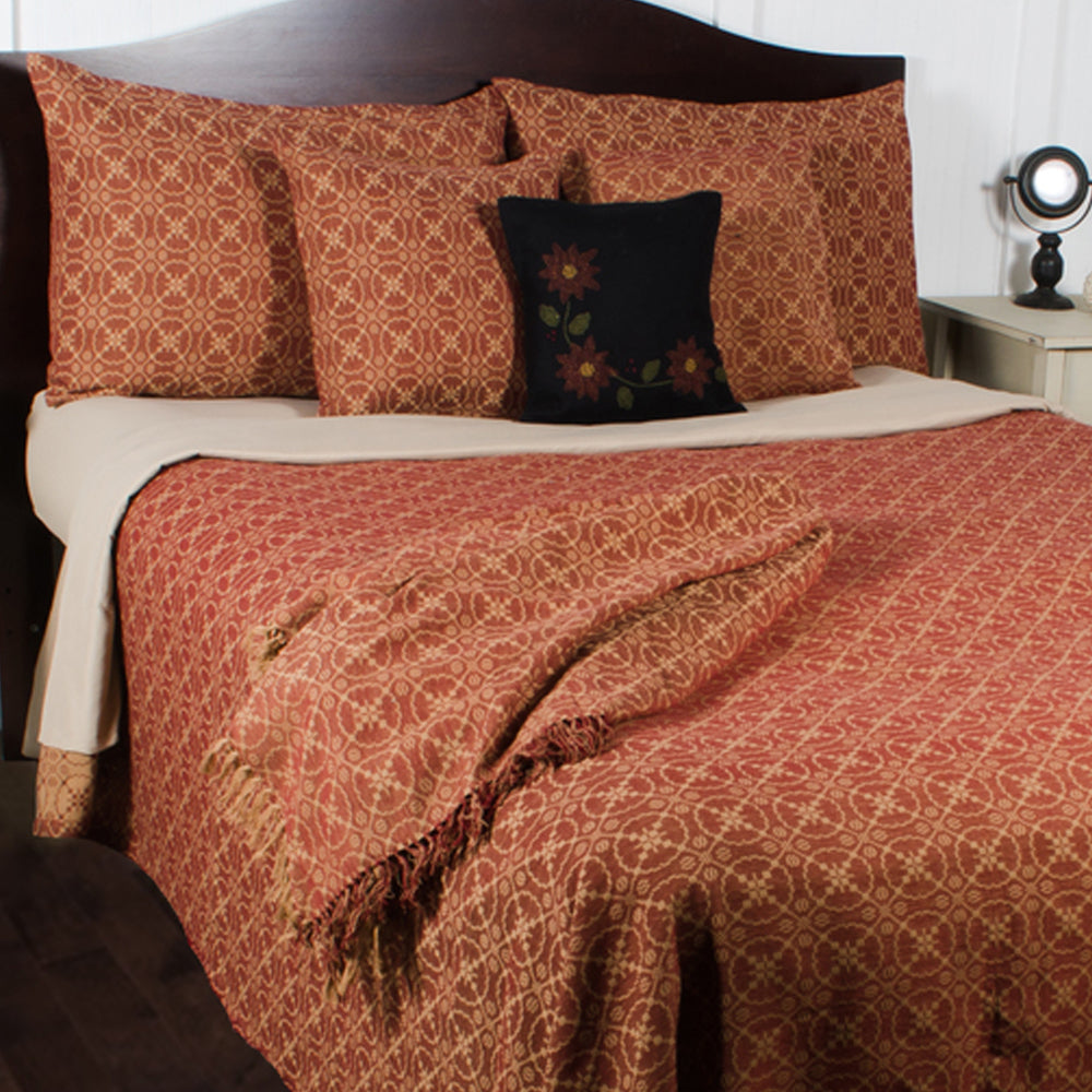 Barn Red Tan Marshfield Jacquard Bed Cover Twin - Interiors by Elizabeth