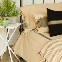 Thumbnail for Grain Sack Stripe Oat Black Queen Duvet Cover