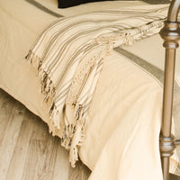 Thumbnail for Grain Sack Stripe Oat Black Queen Duvet Cover