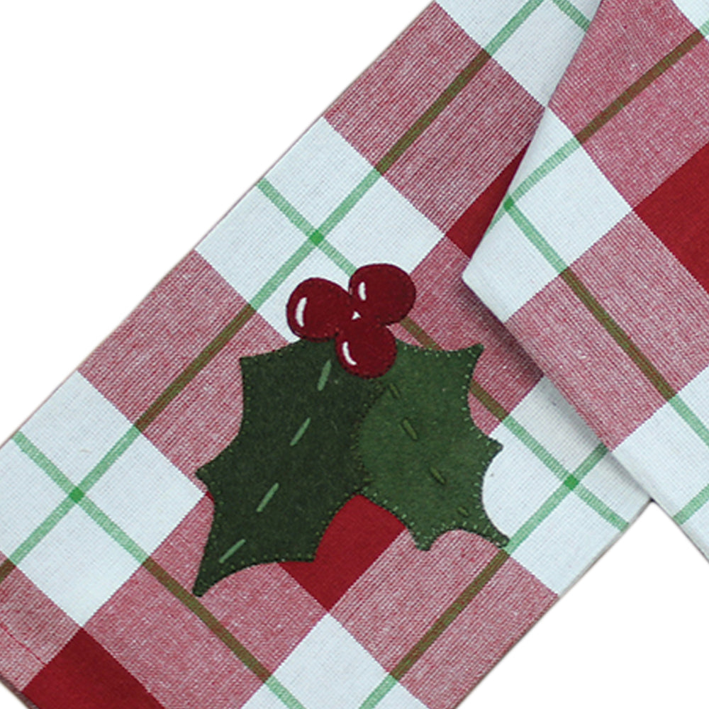 2 in 1 Christmas Buffalo Check Holly, SnowmanTTowel Set of two