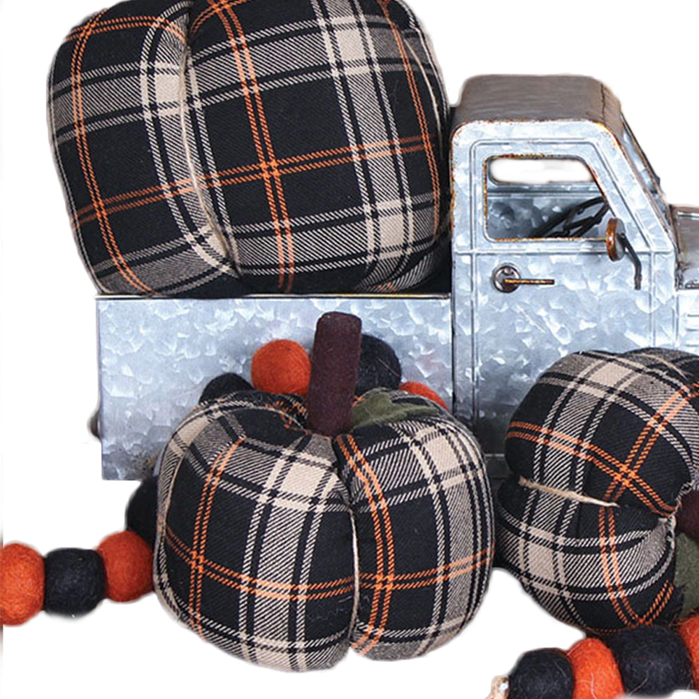 Primitive Fall Plaid Pumpkin 8 Inch