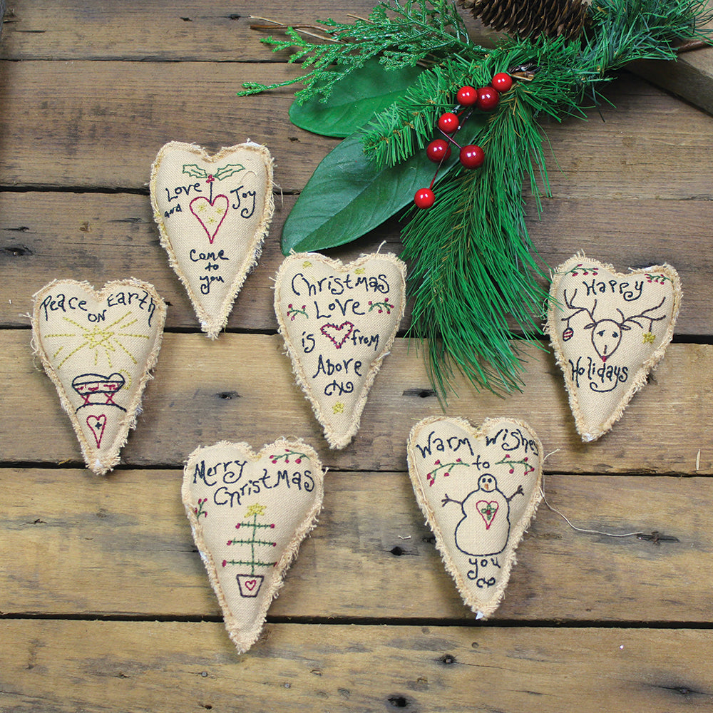 Heart Embroidered Ornaments Set of 6 Ornament - Interiors by Elizabeth