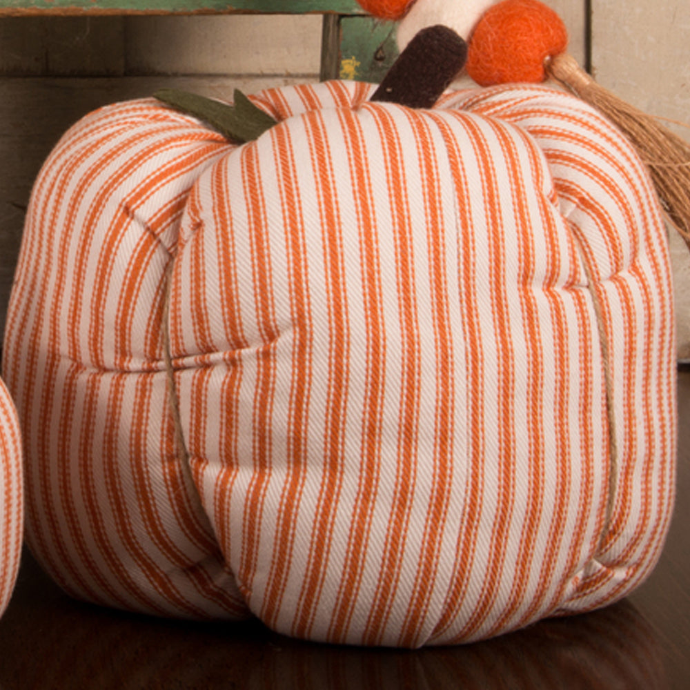 Cream Orange Ticking Pumpkin 4X3 Ornament