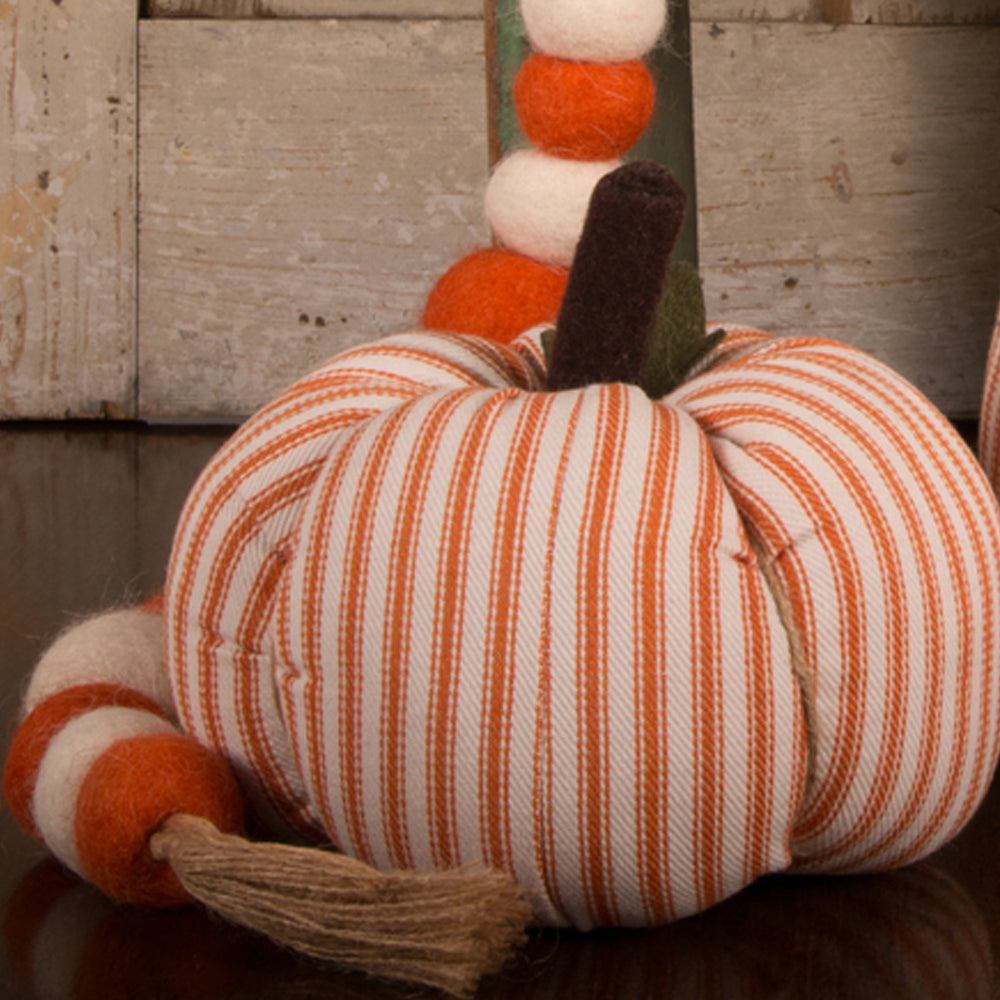 Cream Orange Ticking Pumpkin 4X3 Ornament