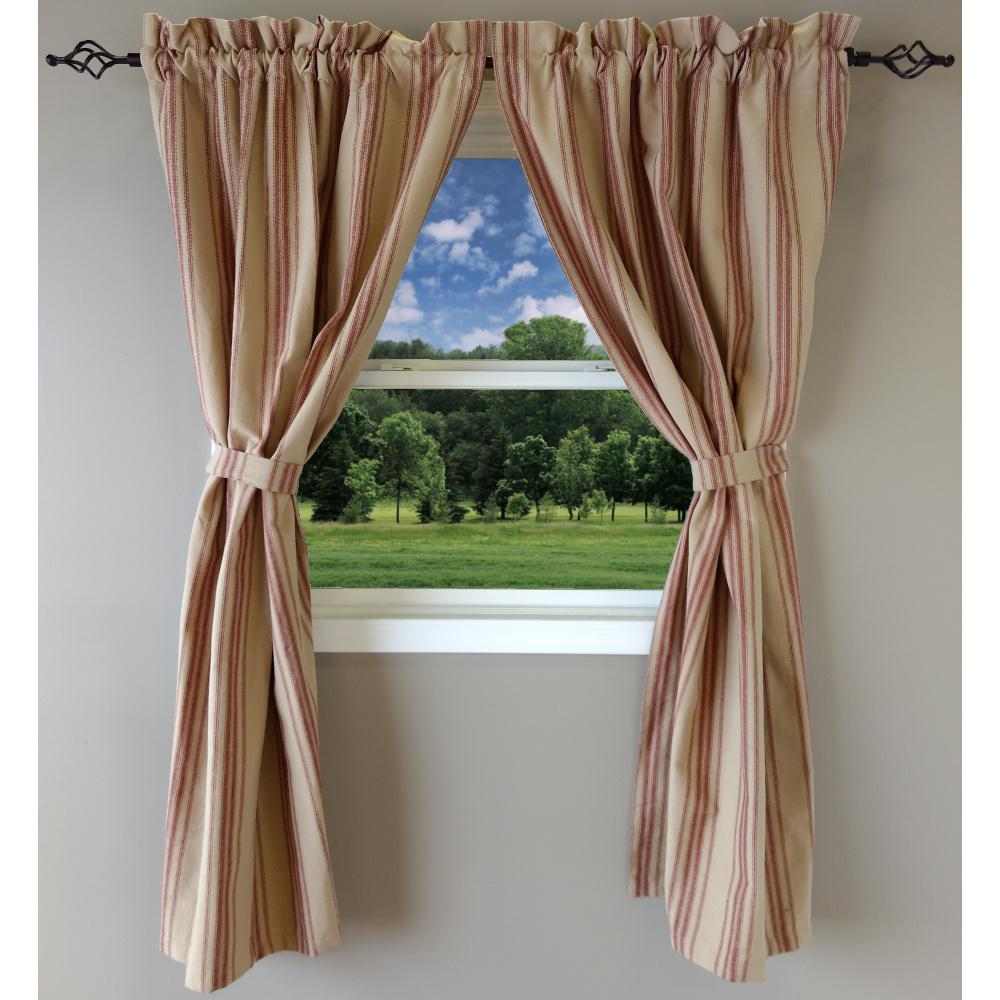 Oat-Barn Red Grain Sack Stripe 63" Panels - Lined - Interiors by Elizabeth
