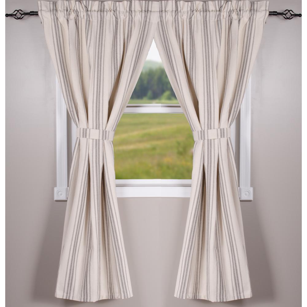 Grain Sack Stripe Cream - Pewter 63" Panels - Lined - Interiors by Elizabeth