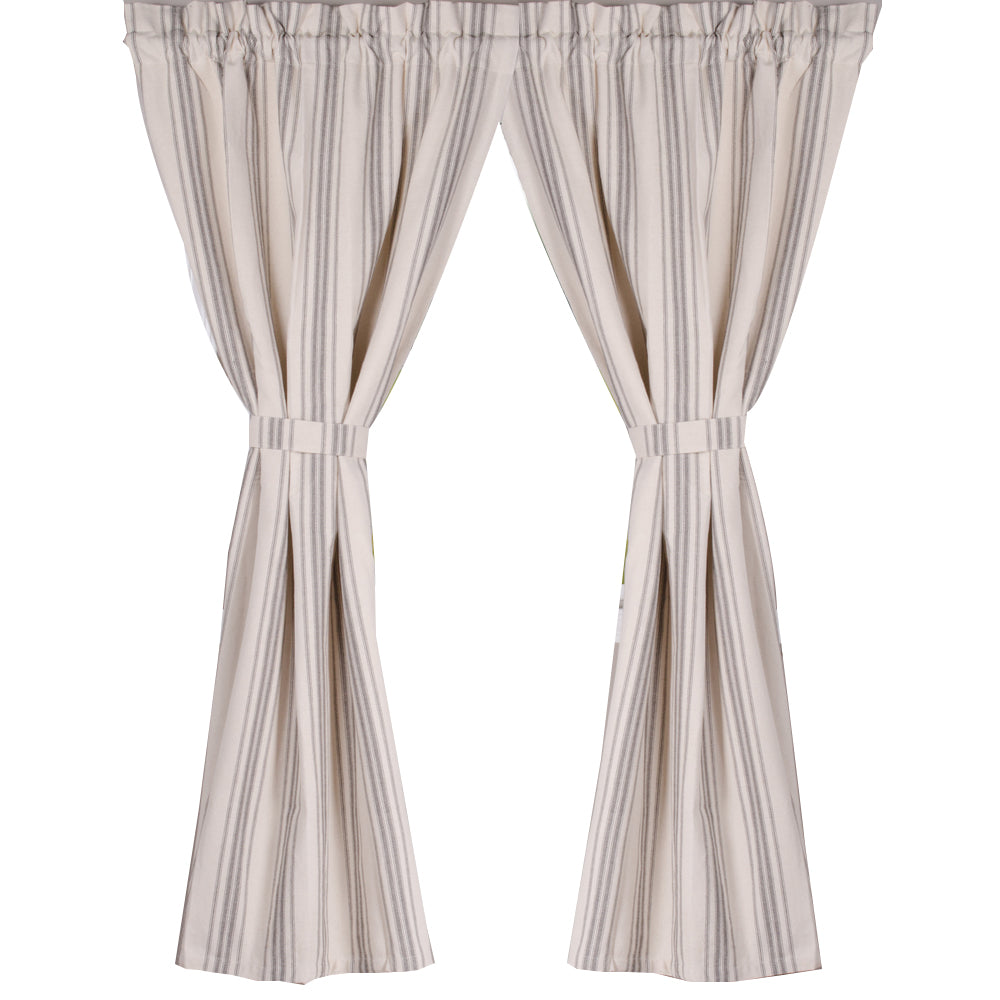 Grain Sack Stripe Cream Pewter 63" Panels Lined