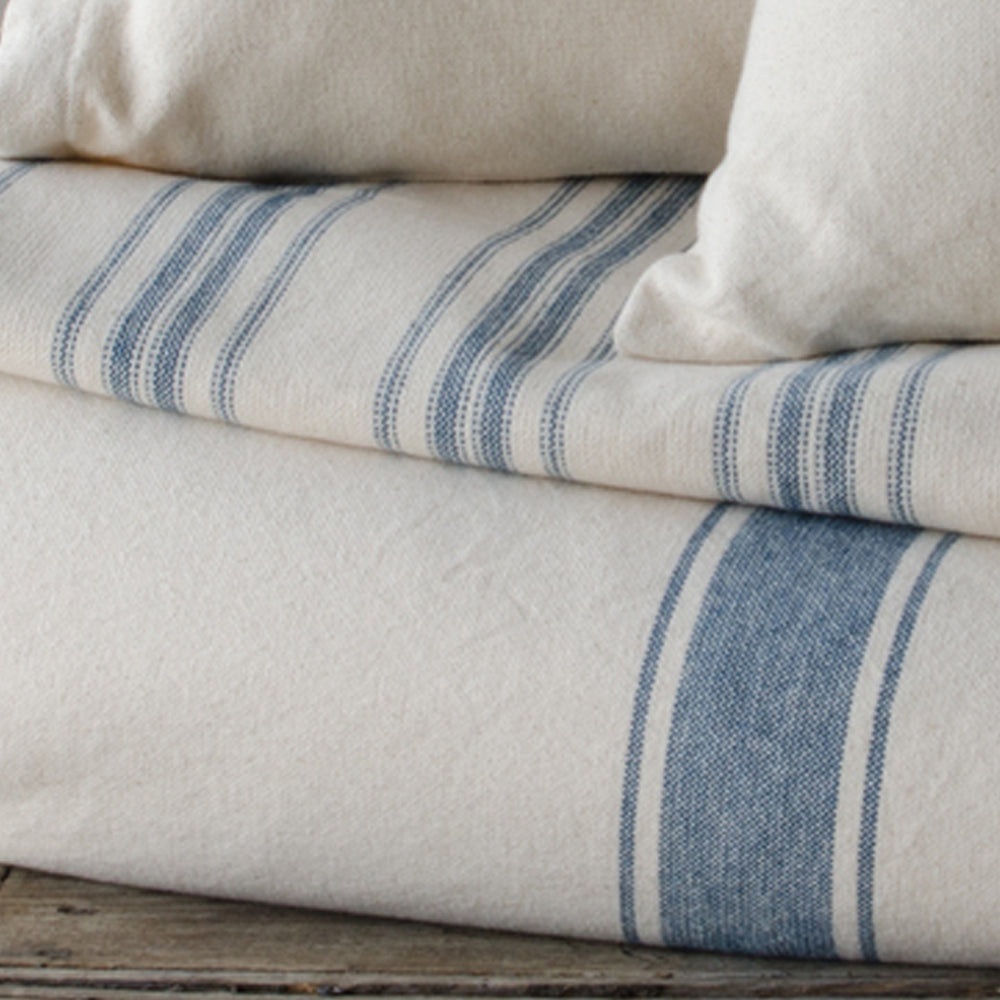 Colonial Blue Cream Grain Sack Stripe Pillow Cover