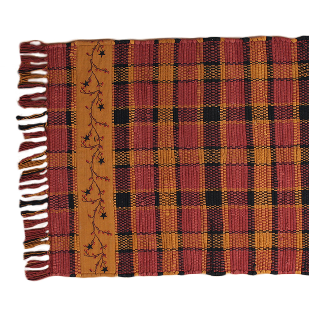 Homestead - Red Rag Rug w/ Emb Berry Vine Brdr