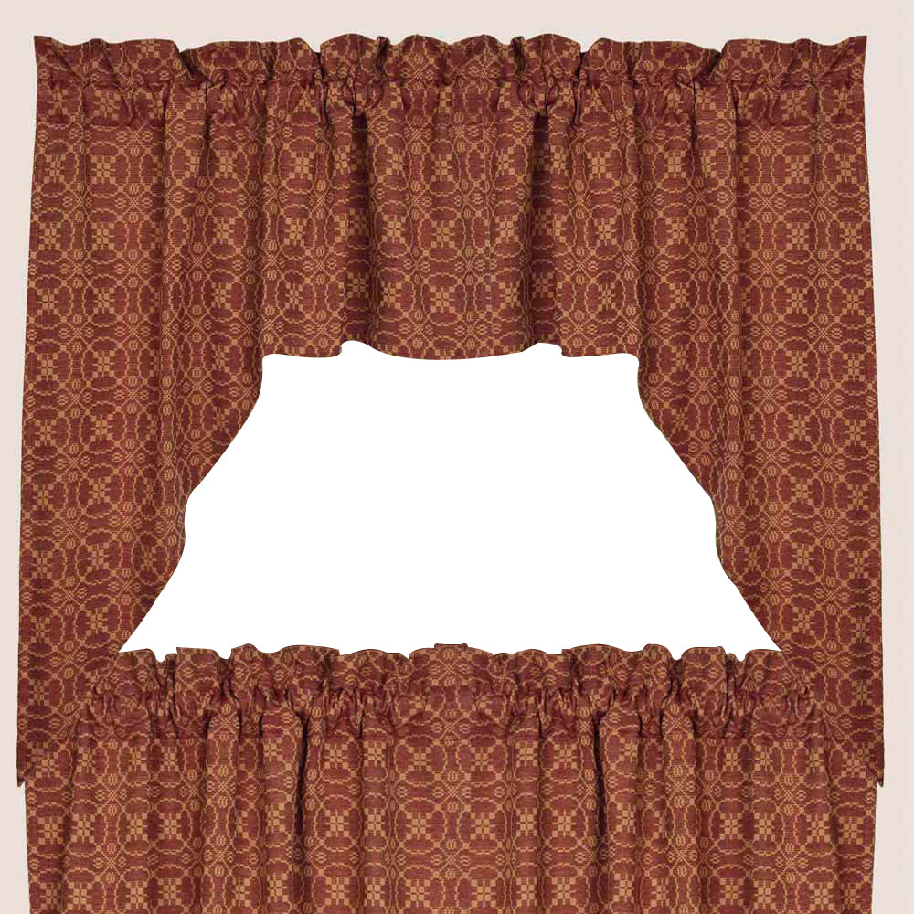 Barn Red Tan Marshfield Jacquard Swag Lined - Interiors by Elizabeth