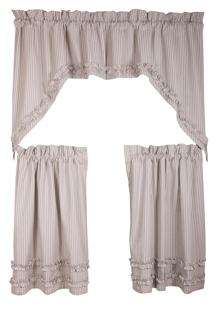 Grey Ticking Ruffle Swag