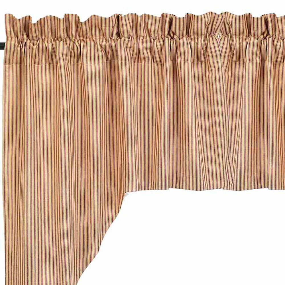 Barn Red Nutmeg York Ticking Swag Lined - Interiors by Elizabeth