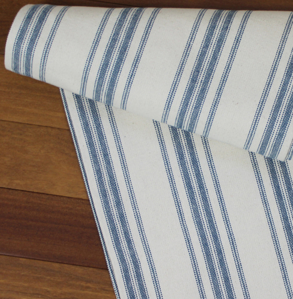 Grain Sack Stripe Cream - Colonial Blue Table Runner 72 In