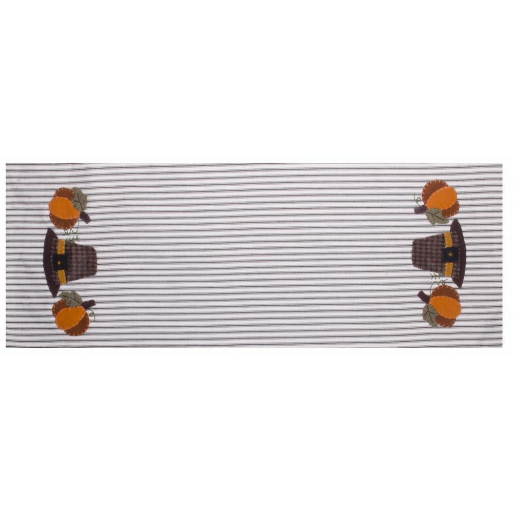 Pilgrim Pumpkin 14" x 36" Black-White Ticking - Interiors by Elizabeth