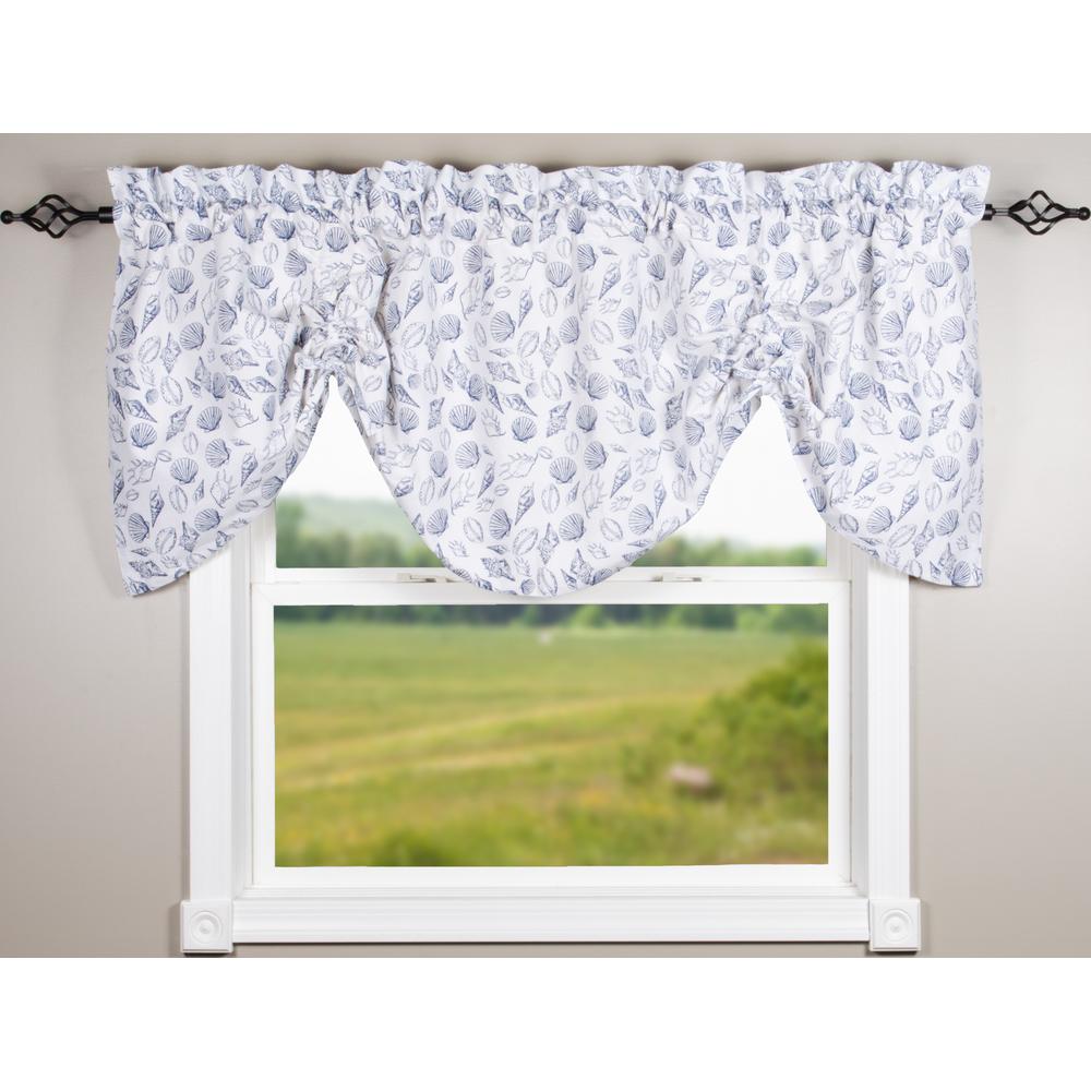 Shells White-Navy Gathered Valance - Lined - Interiors by Elizabeth