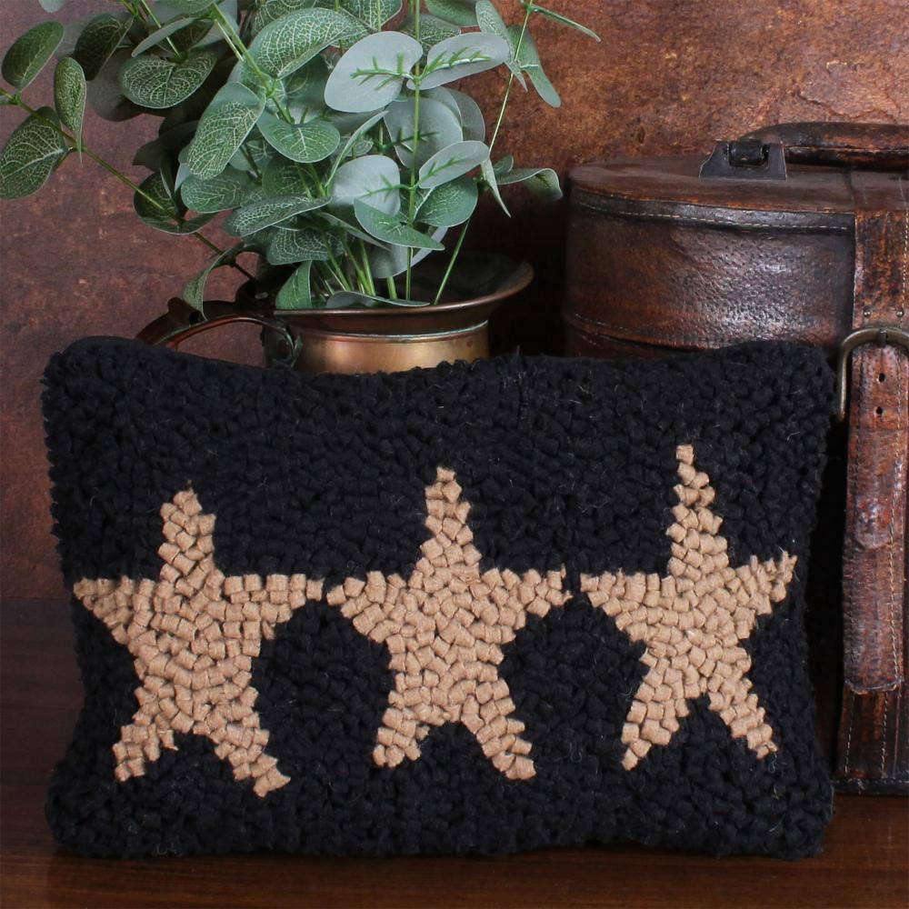 Three Star hooked Pillow 8x12 Black PL572011