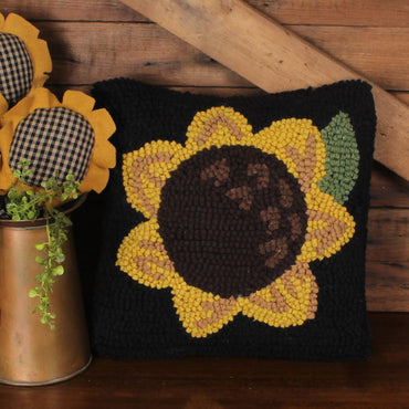 Sunflower Wool Hooked Pillow 14 In PL346002