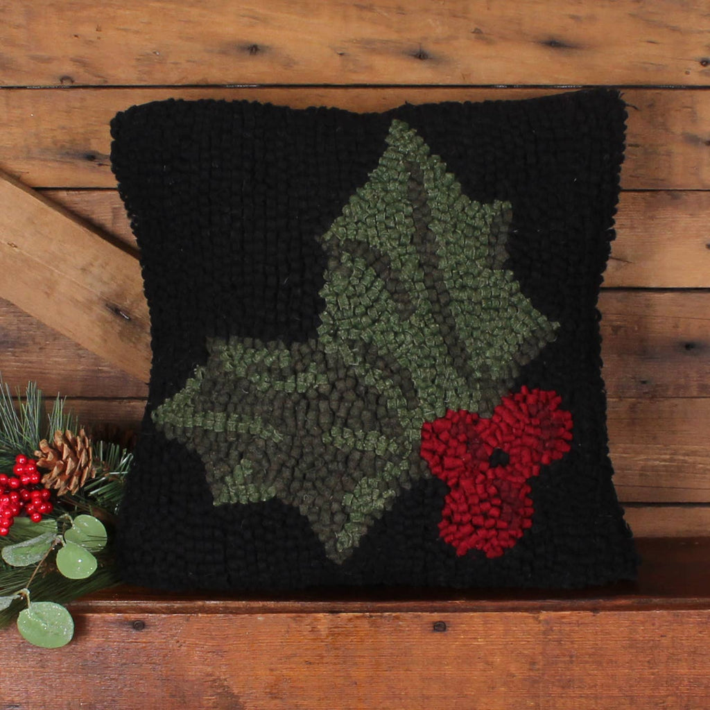 Holly Wool Hooked  Pillow 14 In PL702033