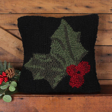 Holly Wool Hooked  Pillow 14 In PL702033