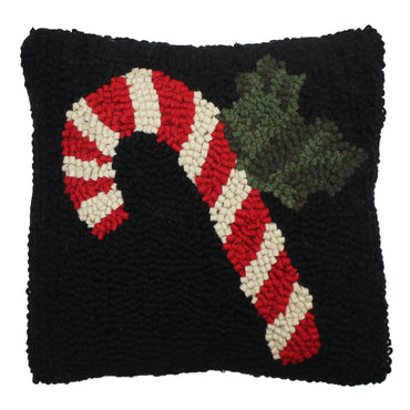 Candy Cane Wool Hooked  Pillow 14 In - Home Collections by Raghu