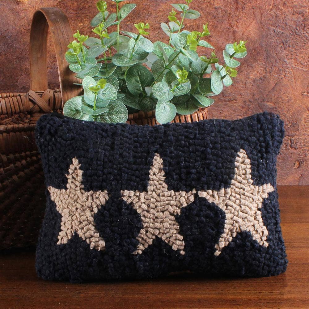 Three Star hooked Pillow 8x12 Navy PL572014