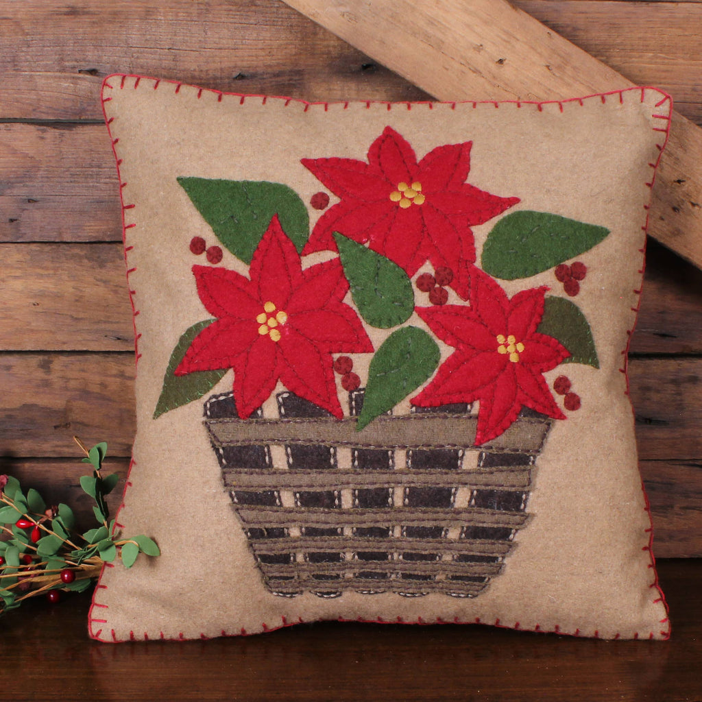 Poinsettia Basket Wool Pillow 14 In PL734500