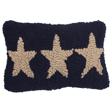 Three Star hooked Pillow 8x12 Navy PL572014