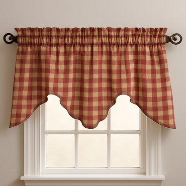 Barn Red Nutmeg Heritage House Check Barn Red Scalloped Valance Lined VS100017