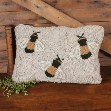 Three Bees Hooked Pillow 14 Inx20 In PL220128 - Interiors by Elizabeth