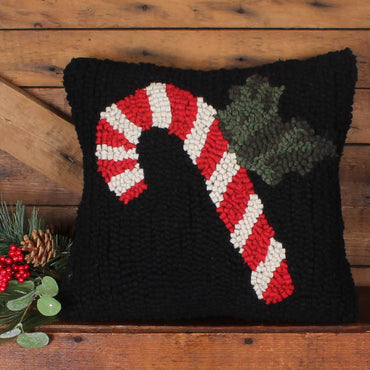 Candy Cane Wool Hooked  Pillow 14 In PL702031