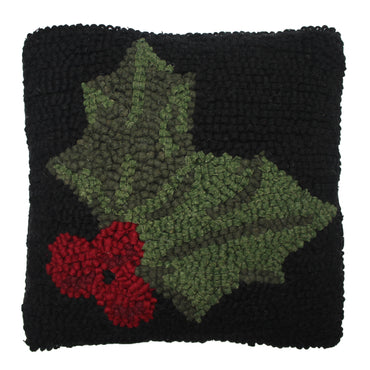 Holly Wool Hooked  Pillow 14 In - Home Collections by Raghu