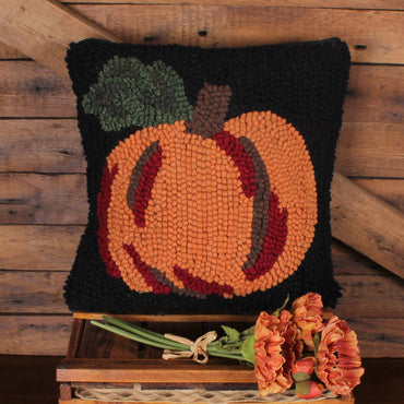 Pumpkin Wool Hooked Pillow 14 In PL346001