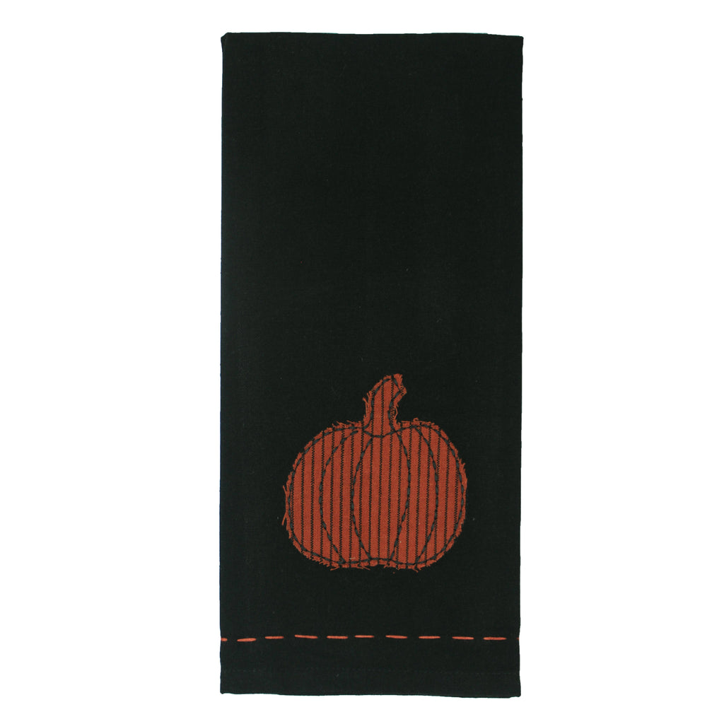 Pumpkin Ticking Applique towel- Set of Two - Home Collections by Raghu