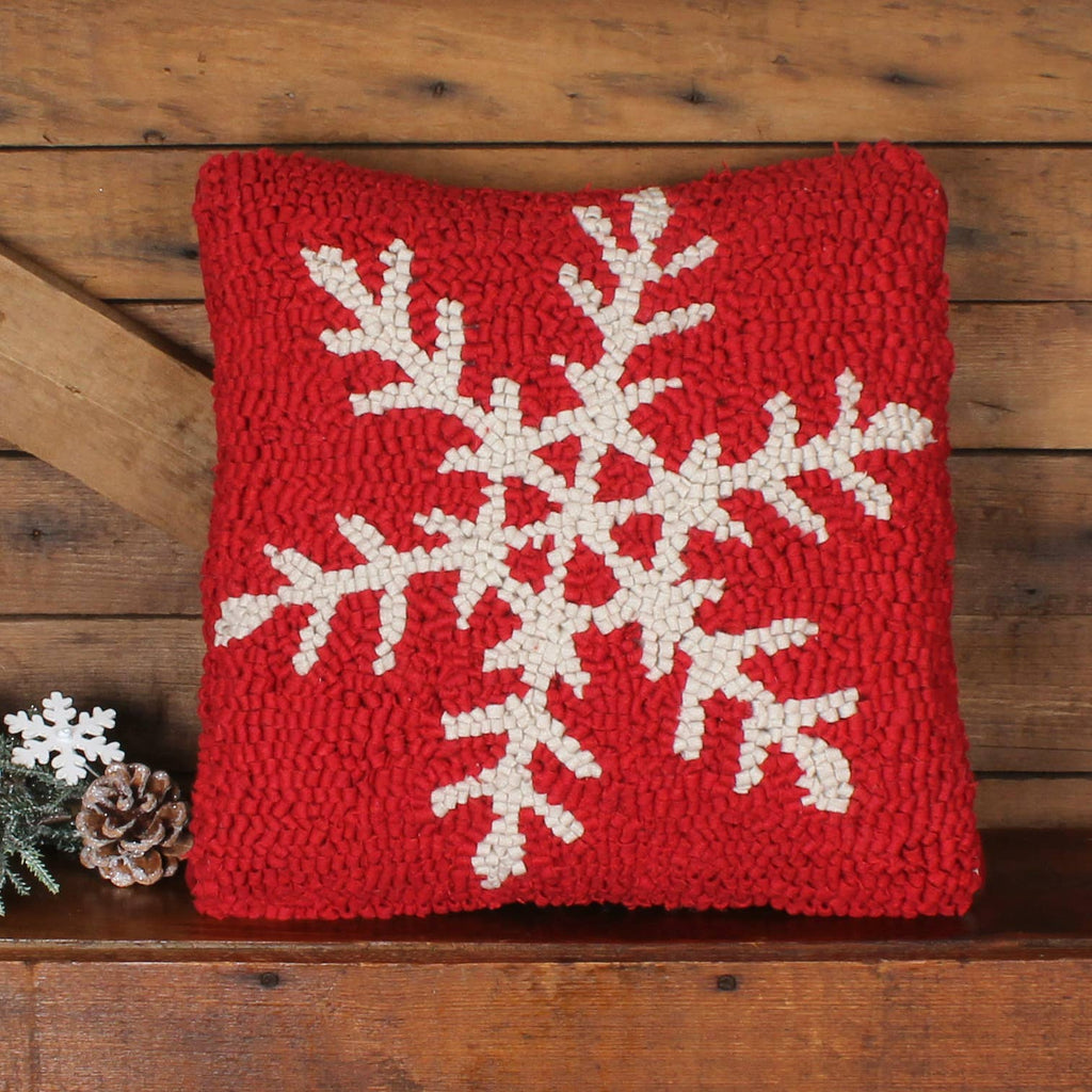Snowflake Wool Hooked  Pillow 14 In PL702032
