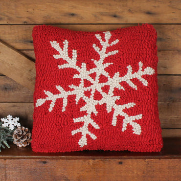 Snowflake Wool Hooked  Pillow 14 In PL702032