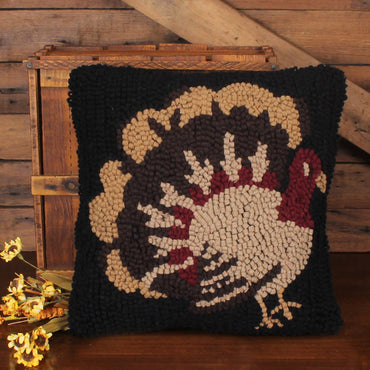 Turkey Time Wool Hooked Pillow 14 In PL346003