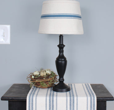 Grain Sack Stripe Cream - Colonial Blue Lampshade  - Interiors by Elizabeth