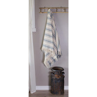 Thumbnail for Colonial Blue-Cream Grain Sack Stripe Afghan - Interiors by Elizabeth