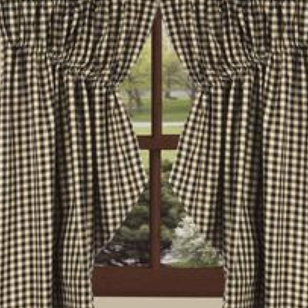 Black-Nutmeg Heritage House Check Black Gathered Swag - Lined - Interiors by Elizabeth