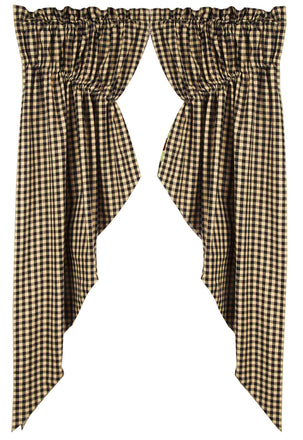 Black Nutmeg Heritage House Check Black Gathered Swag Lined - Interiors by Elizabeth