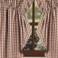 Thumbnail for Barn Red-Nutmeg Heritage House Check Barn Red Gathered Swag - Lined - Interiors by Elizabeth