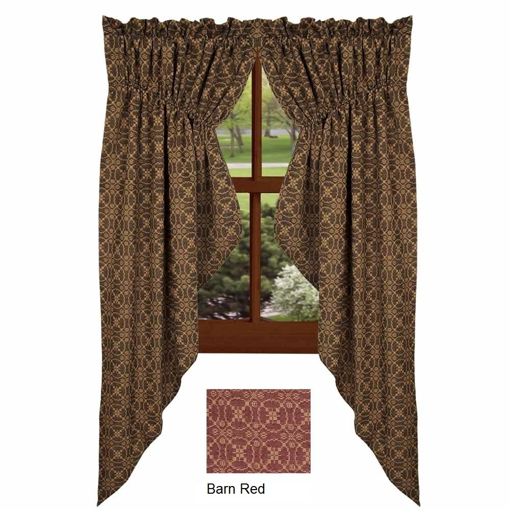 Barn Red-Tan Marshfield Jacquard Gathered Swag - Lined - Interiors by Elizabeth