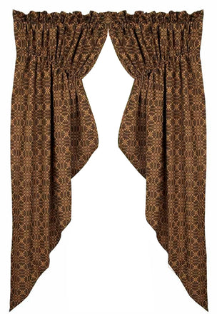 Barn Red Tan Marshfield Jacquard Gathered Swag Lined - Interiors by Elizabeth