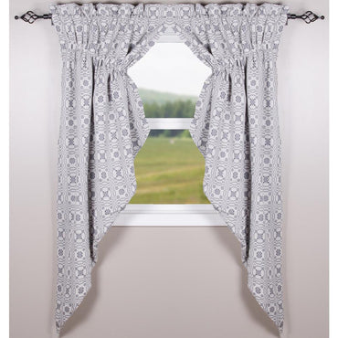 Lover’???s Knot Jacquard Gathered Swag Cream - Indigo - Lined - Interiors by Elizabeth