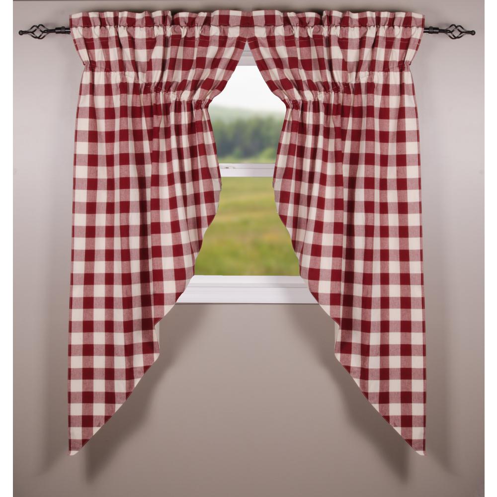 Barn Red-Buttermilk Buffalo Check Gathered Swag - Lined - Interiors by Elizabeth