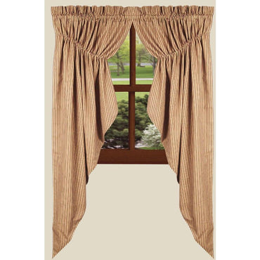 Barn Red-Nutmeg York Ticking Gathered Swag - Lined - Interiors by Elizabeth