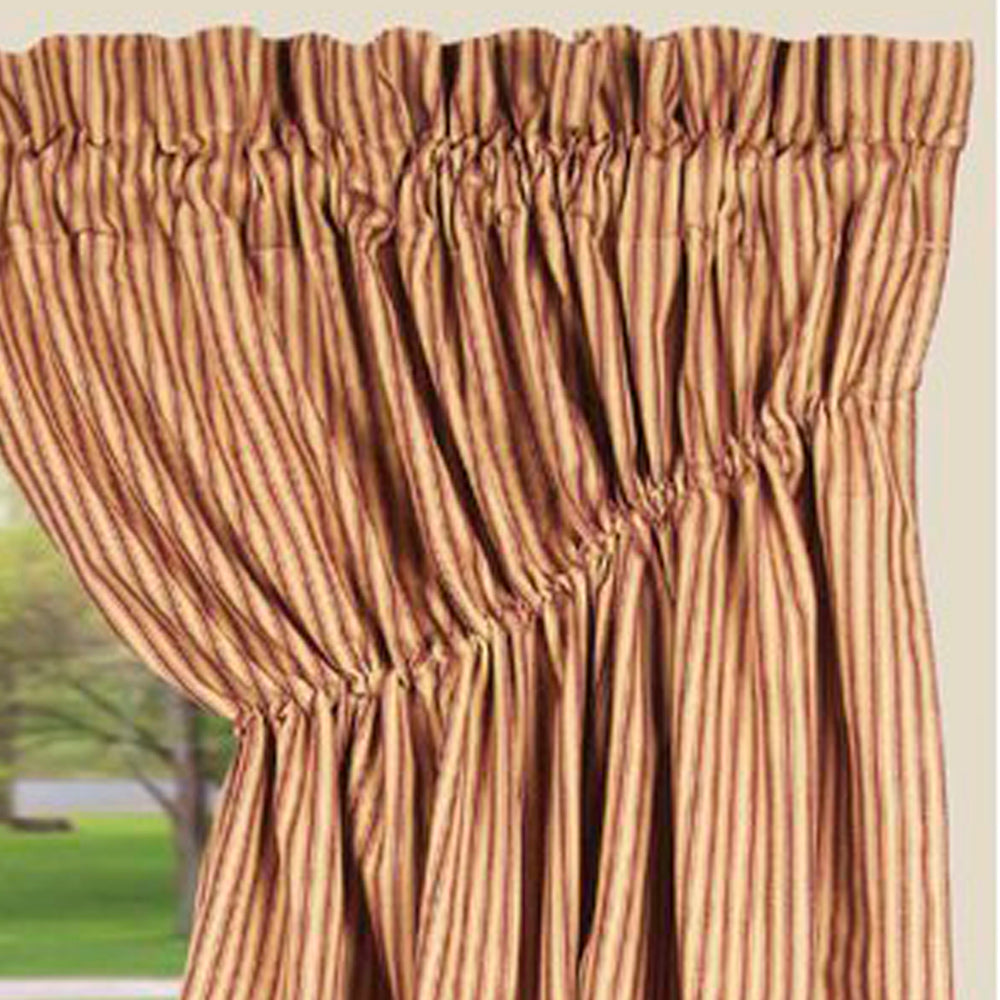 Barn Red Nutmeg York Ticking Gathered Swag Lined - Interiors by Elizabeth